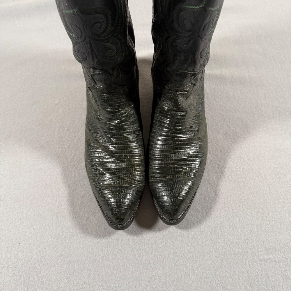 Vintage Dan Post Lizard Skin Cowboy Boots Mens 10.5 EW Black and Green Western - Picture 3 of 8